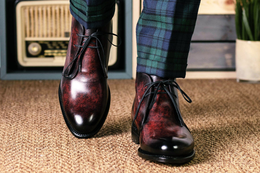 Burgundy patina derby boots, Fast Lane