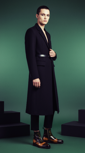 Model wearing Octavian buckle boots